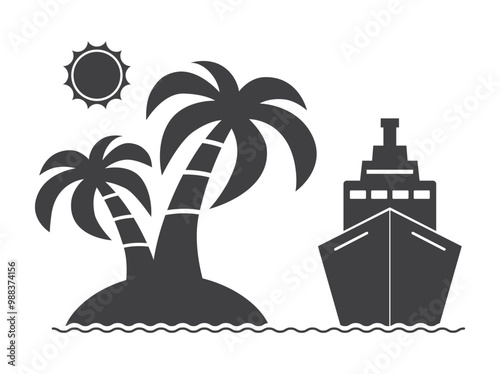 palm tree island with ship icon