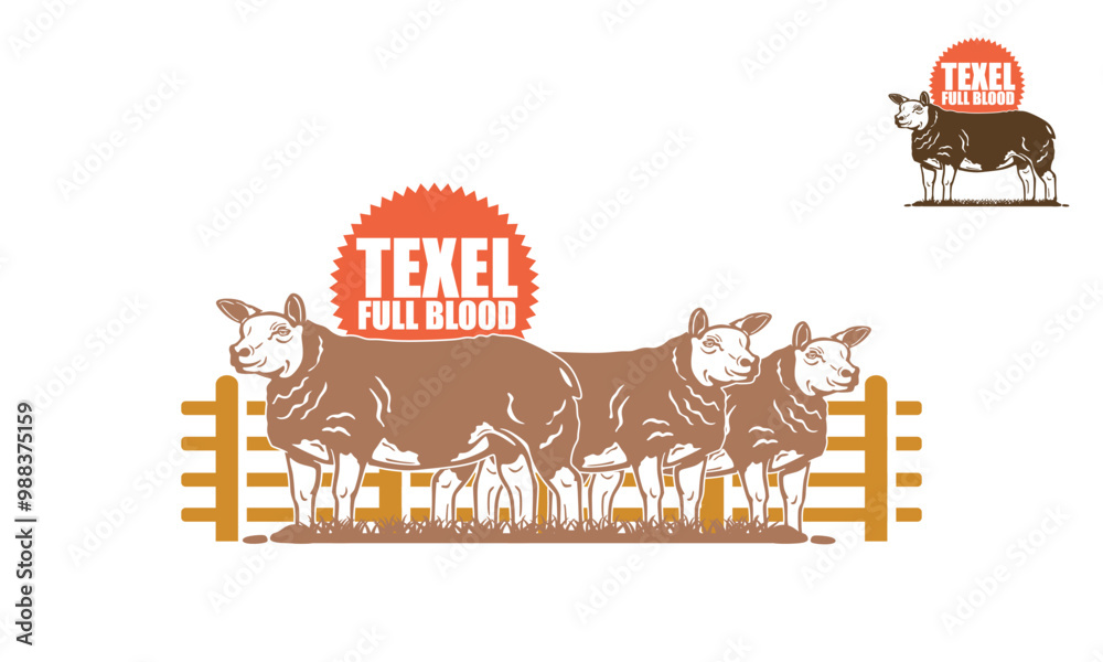 great texel full blood breeding farm logo, silhouette of big ram standing vector illustrations