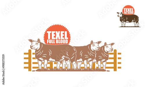 great texel full blood breeding farm logo, silhouette of big ram standing vector illustrations