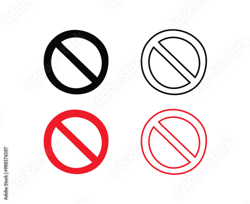 Doodle prohibition signs Set hand drawn style. Flat drawing isolated prohibition sign icons, red and black signs collection. Crossed out circles.