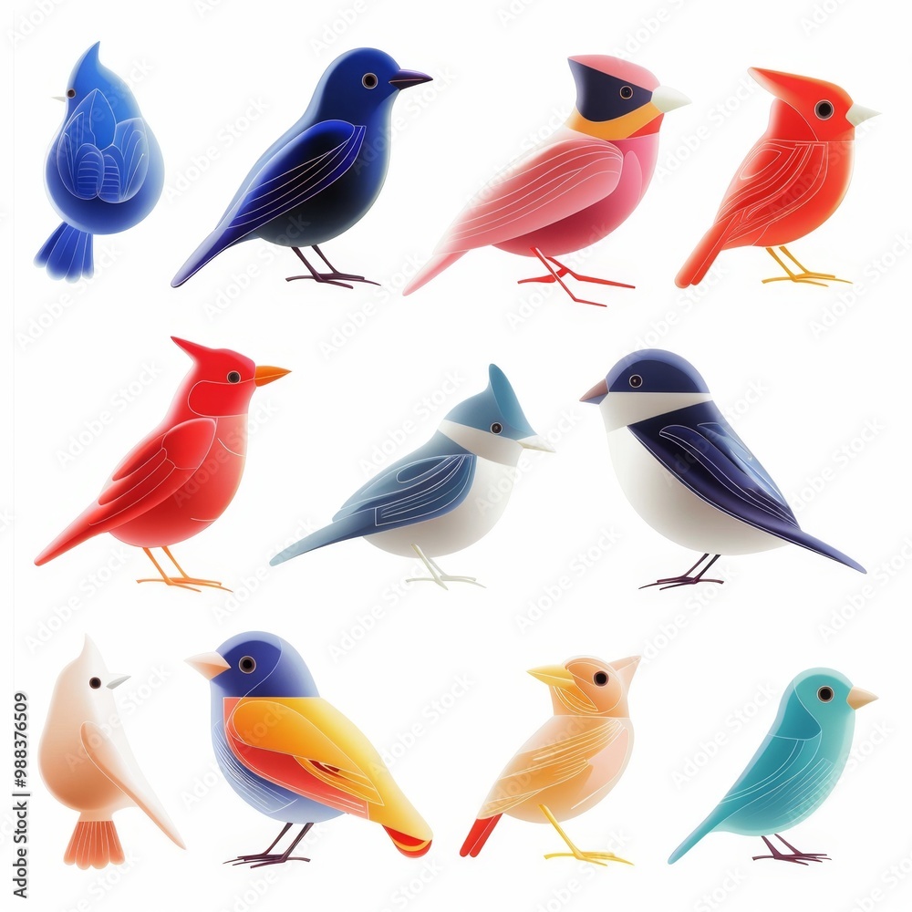 Fototapeta premium Bird icon isolated, glossy plastic 3d color birds illustration, realistic style animal, popular bird