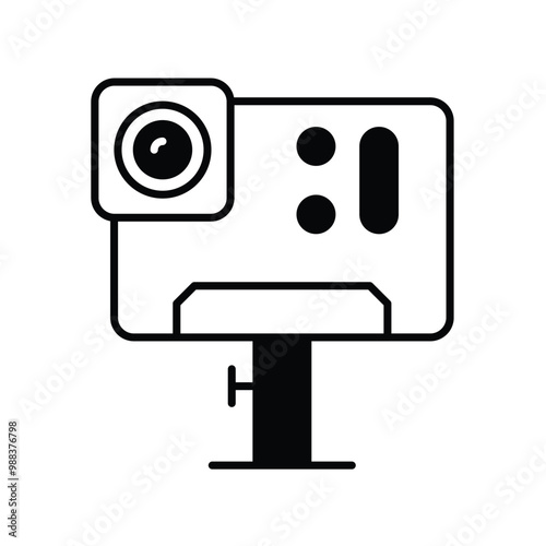 action camera glyph icon with white background vector stock illustration