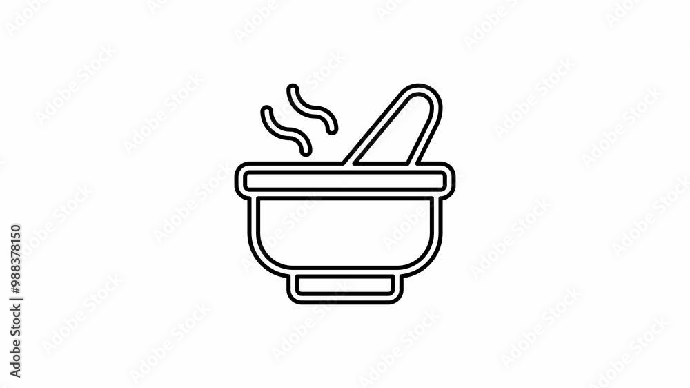Animation of a mortar and pestle icon on a white background. 4K video. Looped animation. Animation of a mortar and pestle icon on a white background. 4K video. Looped animation.
