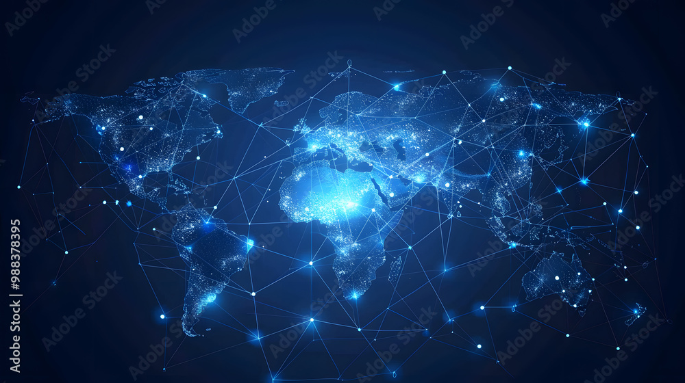 dynamic digital world map emphasize Western Europe continental for AI powered global network connectivity big data transfer cyber technology network information exchange and telecommunication dynamic digital world map emphasize Western Europe continental for AI powered global network connectivity big data transfer cyber technology network information exchange and telecommunication
