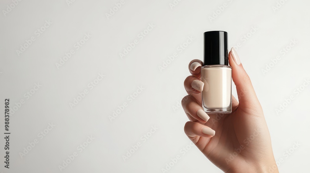 Young Woman hands hold Neutral color nail polish bottles,Creative flat lay of fashion bright nail polishes,Minimal style,Nude tones color,Beauty blogger concept,beauty,fashion,Copy space. Young Woman hands hold Neutral color nail polish bottles,Creative flat lay of fashion bright nail polishes,Minimal style,Nude tones color,Beauty blogger concept,beauty,fashion,Copy space.