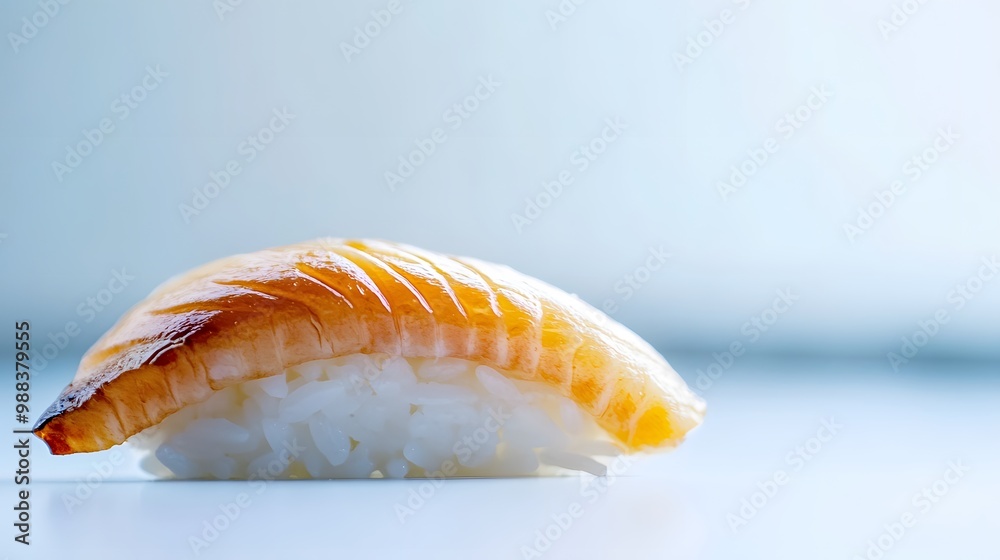 Sushi featuring unagi and rice, set against a minimalistic white background with clean sharp lines Sushi featuring unagi and rice, set against a minimalistic white background with clean sharp lines