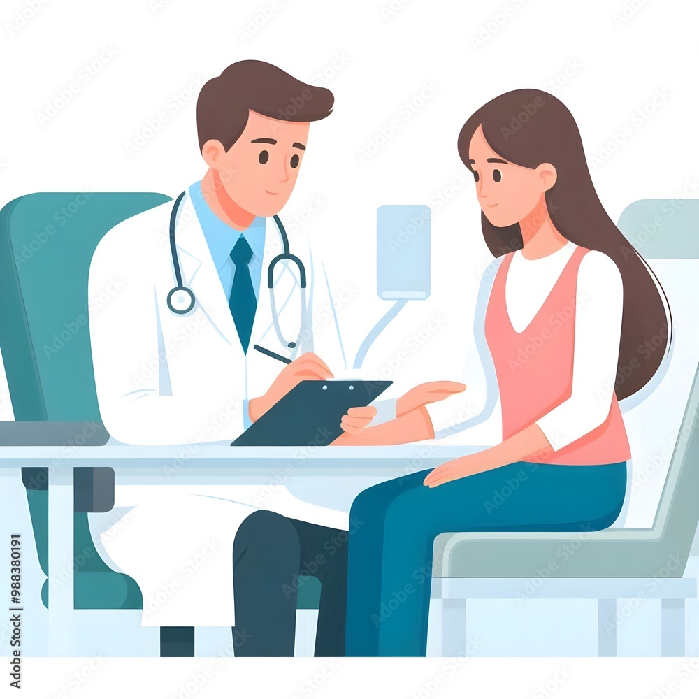 Flat Design Doctor Treating a Patient Illustration Flat Design Doctor Treating a Patient Illustration