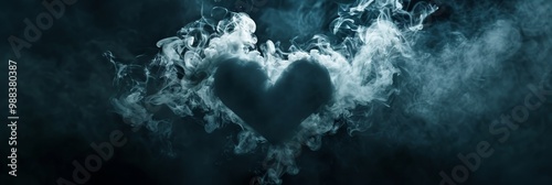 Realistic Smoke Heart on Dark Background, Steam Love Symbol, Cloud Transparent Valentine Silhouette