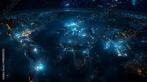 dynamic digital world map emphasize Western Europe continental for AI powered global network connectivity big data transfer cyber technology network information exchange and telecommunication