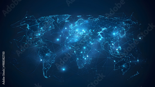 dynamic digital world map emphasize Western Europe continental for AI powered global network connectivity big data transfer cyber technology network information exchange and telecommunication