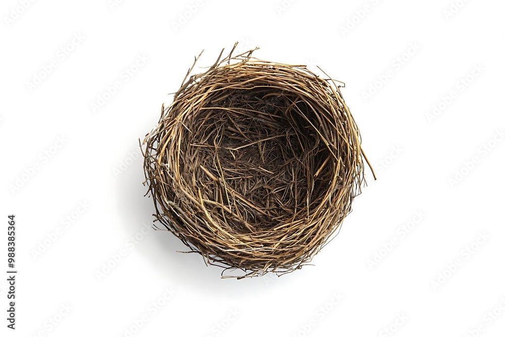 Obraz premium Horizontal shot of an Empty Bird's Nest on a White Background With Shadow.