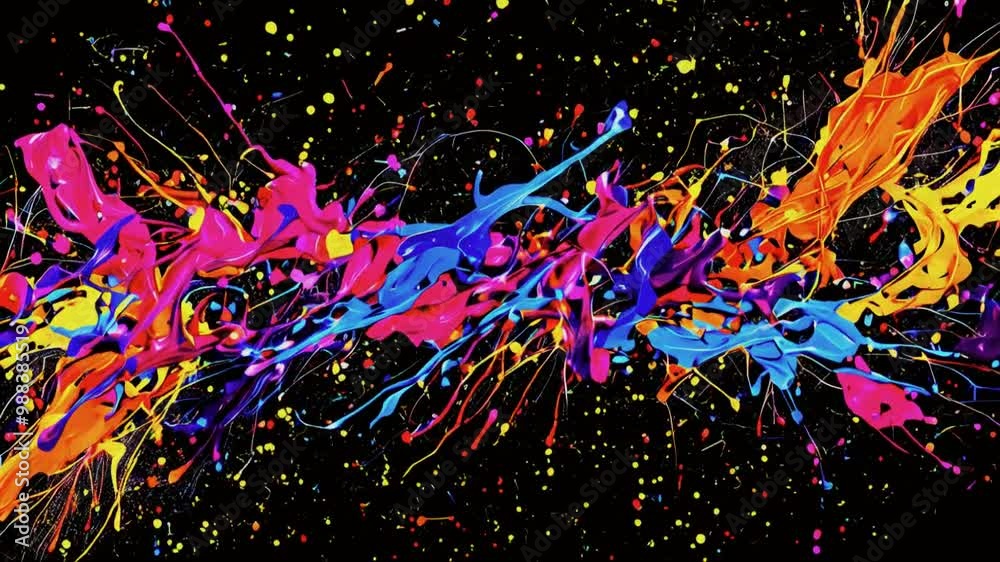 Colorful splashes of paint on a black background, showcasing artistic expression and creativity. Colorful splashes of paint on a black background, showcasing artistic expression and creativity.