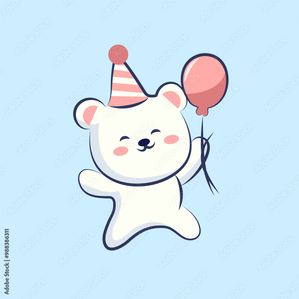 Fototapeta premium cute cartoon character white bear bring a balloon vector