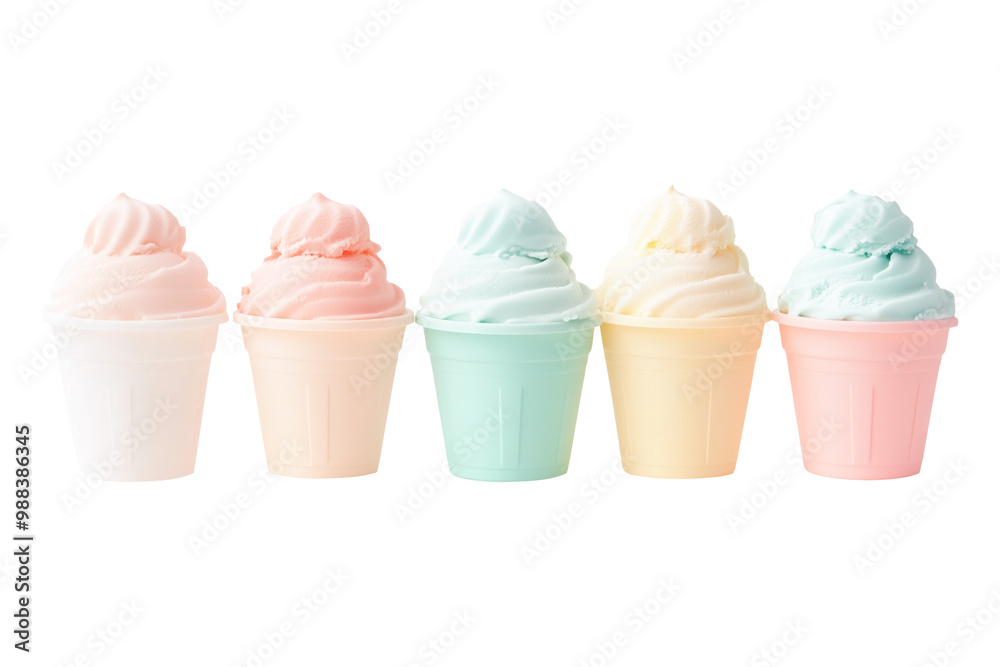 Cups of colorful ice cream, isolated on white background. Concept of dessert treats and dairy Cups of colorful ice cream, isolated on white background. Concept of dessert treats and dairy