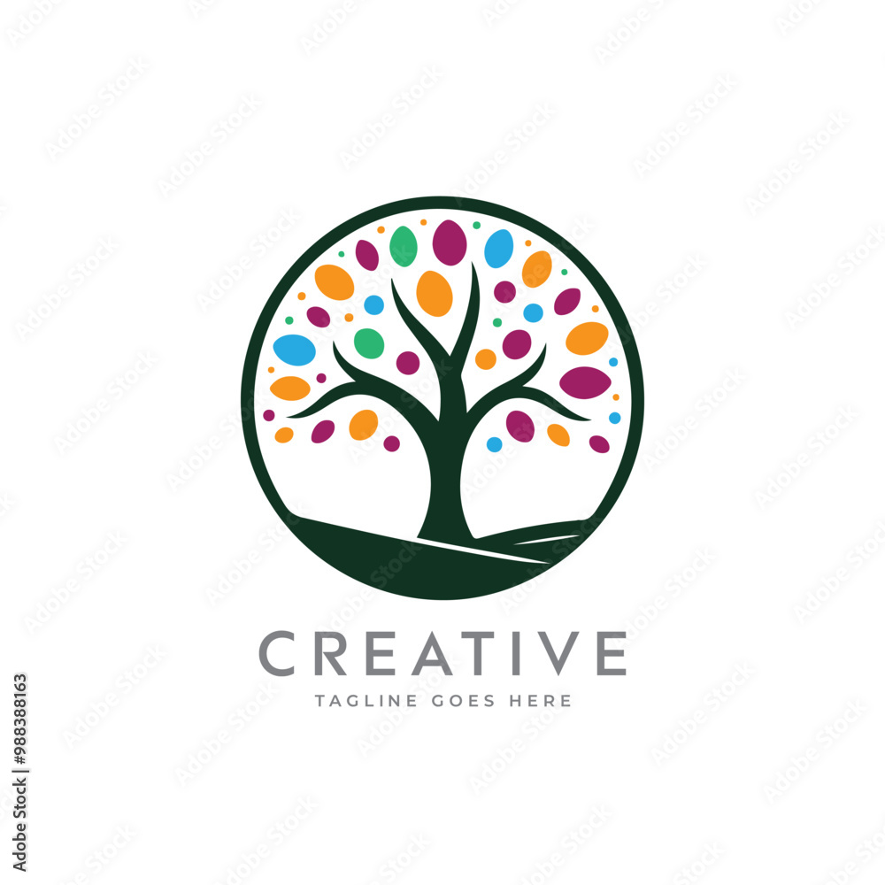 Fototapeta premium Creative artistic tree logo concept. eco friendly tree logo. Colorful leaf tree logo. minimalist tree vector icon logo