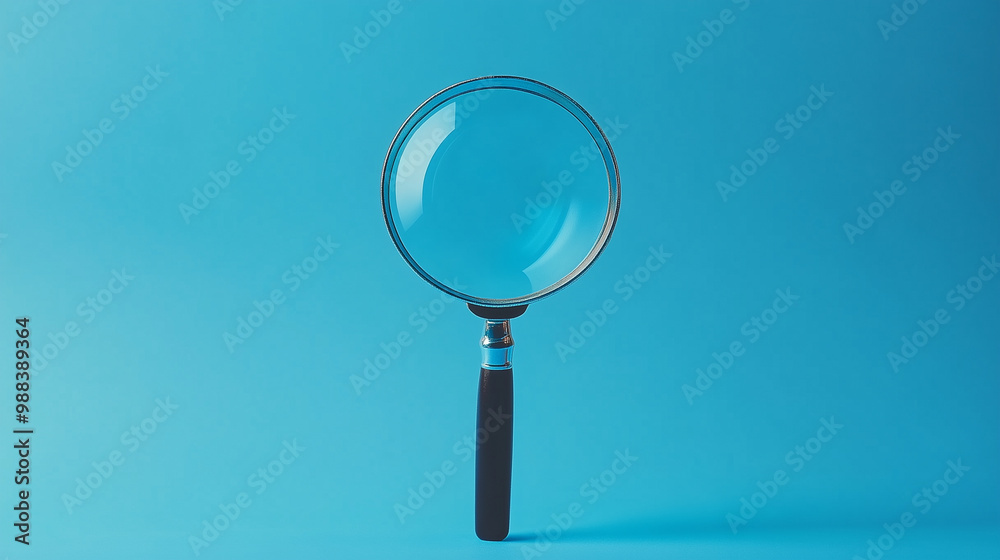Magnifying glass, front view, blue background
Magnifying glass, front view, blue background