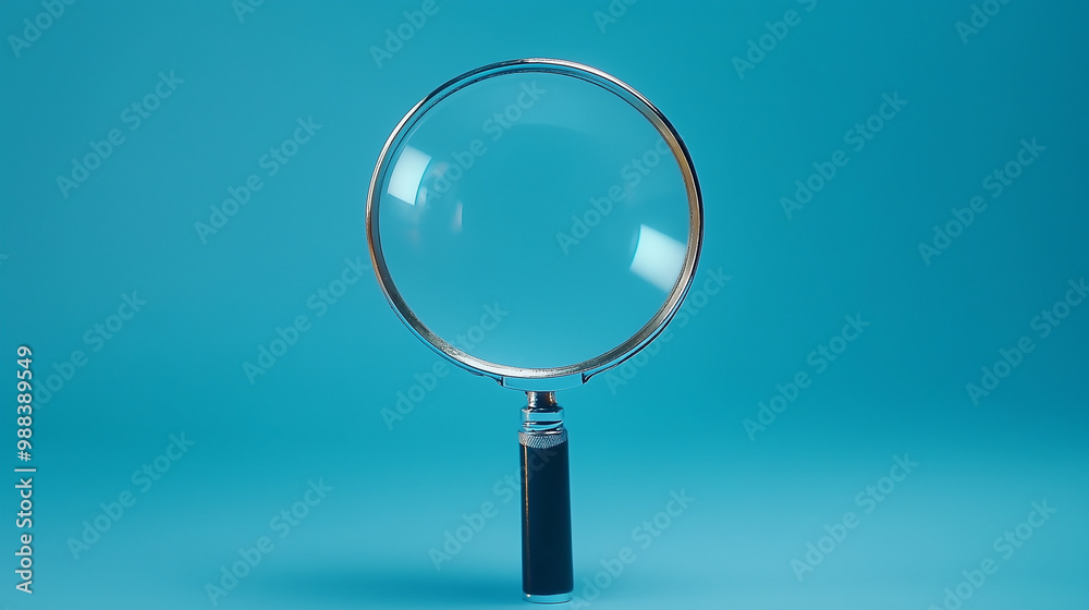 Magnifying glass, front view, blue background
Magnifying glass, front view, blue background