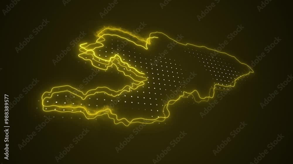 3D Neon Yellow Kyrgyzstan Map Borders Outline Loop Background 3D Neon Yellow Kyrgyzstan Map Borders Outline Loop Background