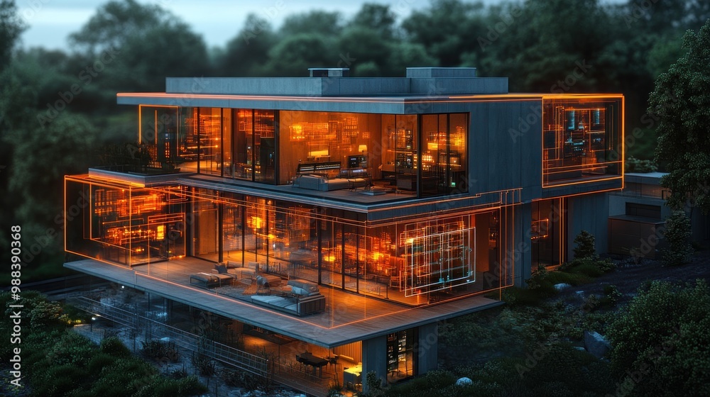 Modern architectural design featuring illuminated glass elements.