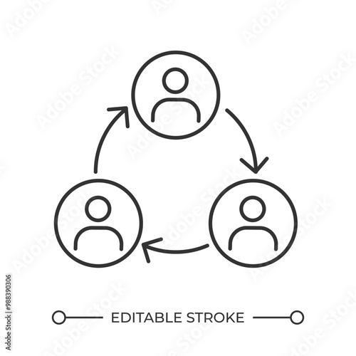 Team communication linear icon. Collaboration concept. Teamwork. Organizational structure. Information exchange. Thin line illustration. Contour symbol. Vector outline drawing. Editable stroke