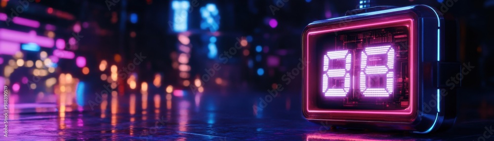 Neon Glow of Nostalgia: 80s Digital Clock with Retro-Futuristic Vibes Neon Glow of Nostalgia: 80s Digital Clock with Retro-Futuristic Vibes
