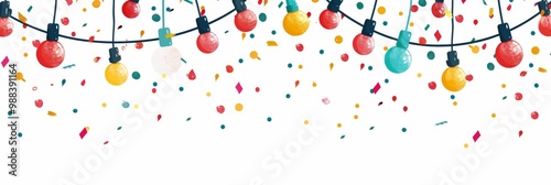 A colorful lighted string with a lot of confetti falling from it photo