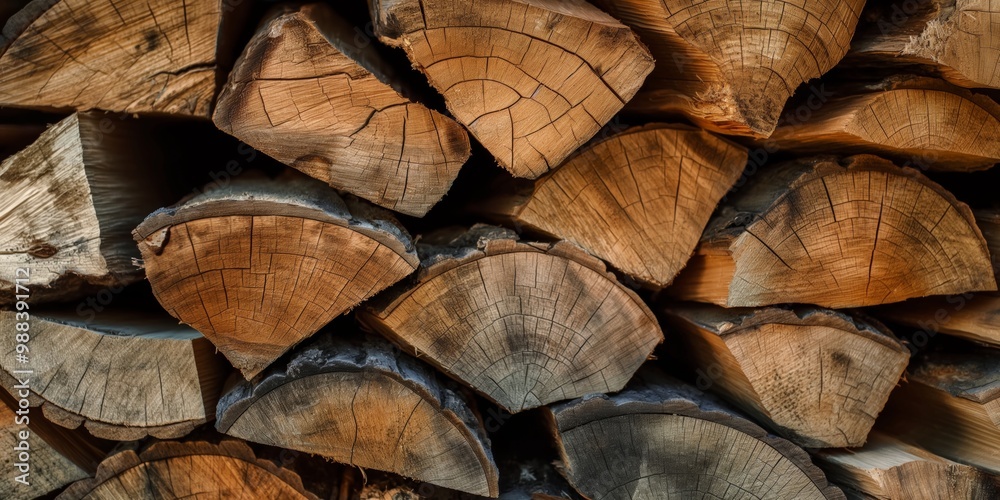 A pile of wood logs with a brownish color. The logs are stacked on top of each other, and the pile is quite large. Concept of warmth and coziness A pile of wood logs with a brownish color. The logs are stacked on top of each other, and the pile is quite large. Concept of warmth and coziness