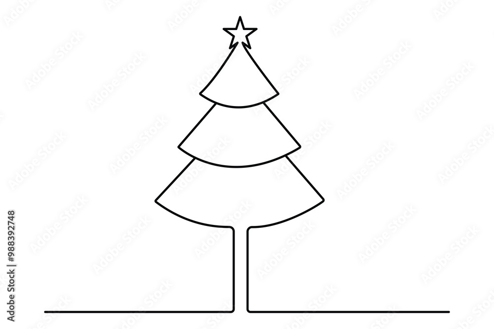 Fototapeta premium Christmas tree continuouse one line drawing of outline vector icon white background