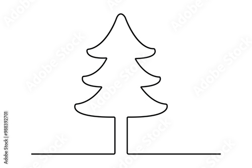 Christmas tree continuouse one line drawing of outline  vector icon white background photo