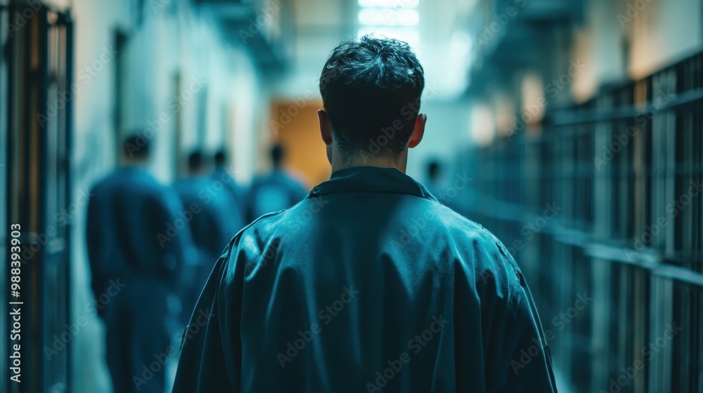 Lone Man Walking Through a Dimly Lit Hallway Lone Man Walking Through a Dimly Lit Hallway