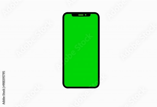 Animated Smartphone vector icon for background graphic design. Modern black vector illustration of mobile gadget in flat style. Phone display with green screen isolated on png background.