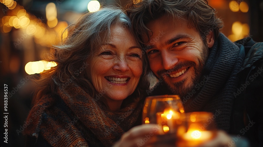 mature man celebrating with his senior mother at her apartment mature man celebrating with his senior mother at her apartment