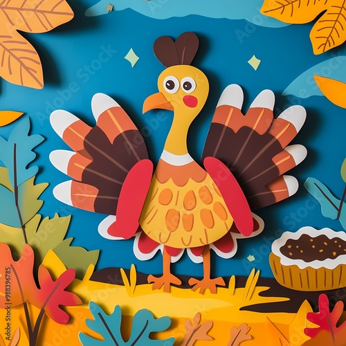 Festive Thanksgiving Cut and Glue Activity for Kids: Create a Joyful Scene with Turkeys, Leaves, and Pies photo