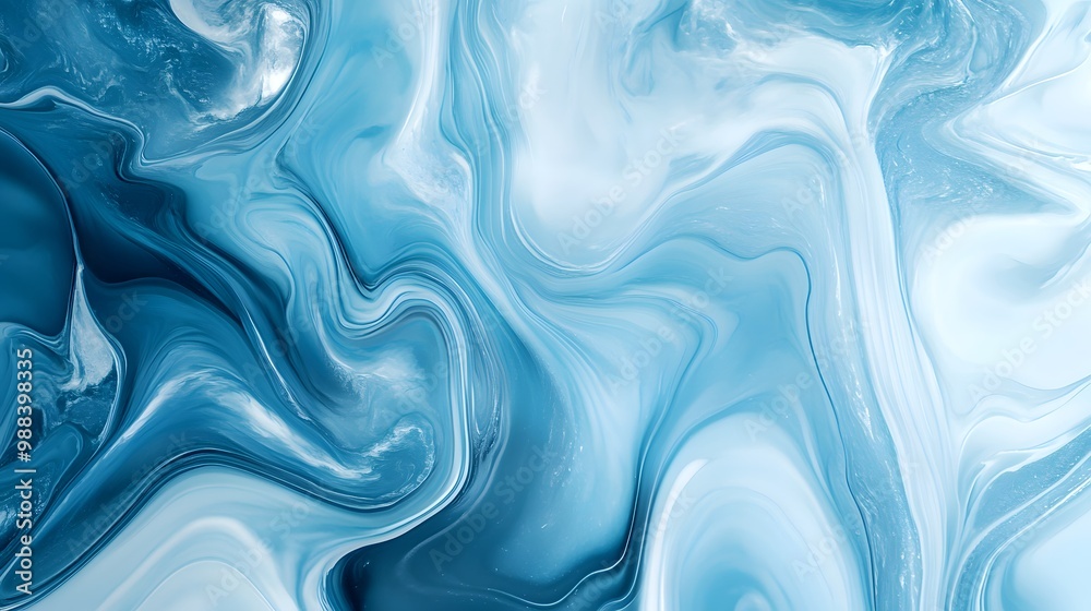 Obraz premium Fluid abstract background with marbled effect in blue and white