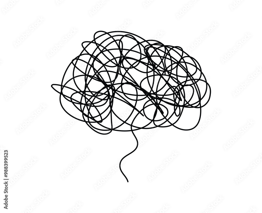 Obraz premium Tangled scribble brain doodle outline icon sign Hand drawn ink sketch. abstract design element