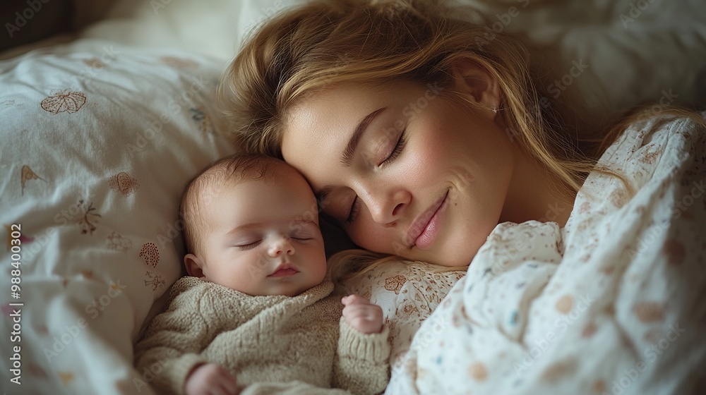 mother cuddling with her newborn baby in their bed mother cuddling with her newborn baby in their bed