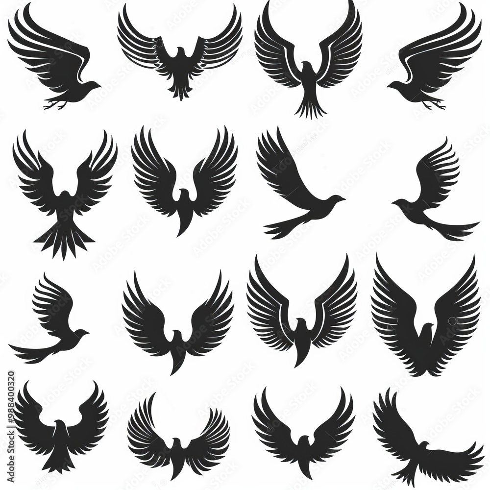 Wings flat icon, angel wings emblem, bird feathers minimal silhouette, pigeon sign, spirituality symbol Wings flat icon, angel wings emblem, bird feathers minimal silhouette, pigeon sign, spirituality symbol