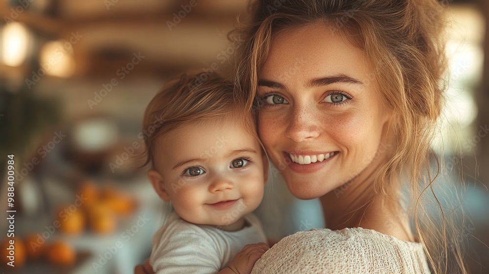 mother holding small baby carrying him around house while cooking unconditional paternal love mother day concept mother holding small baby carrying him around house while cooking unconditional paternal love mother day concept