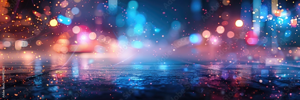 Fototapeta premium Cityscape at Night, Bokeh Texture Background, Blurry Street Banner, City Light Nightlife Mockup