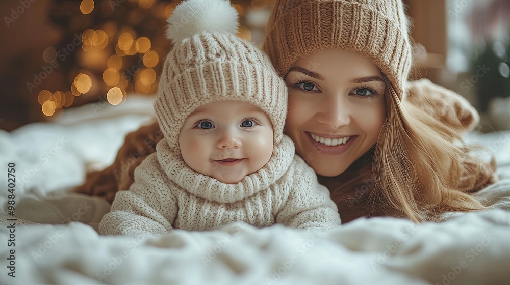 mother putting clothes on small baby lying on bed unconditional paternal love mother day concept