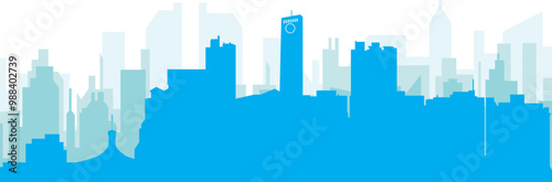 Blue panoramic city skyline poster with bluish misty transparent background buildings of BARQUISIMETO, VENEZUELA photo