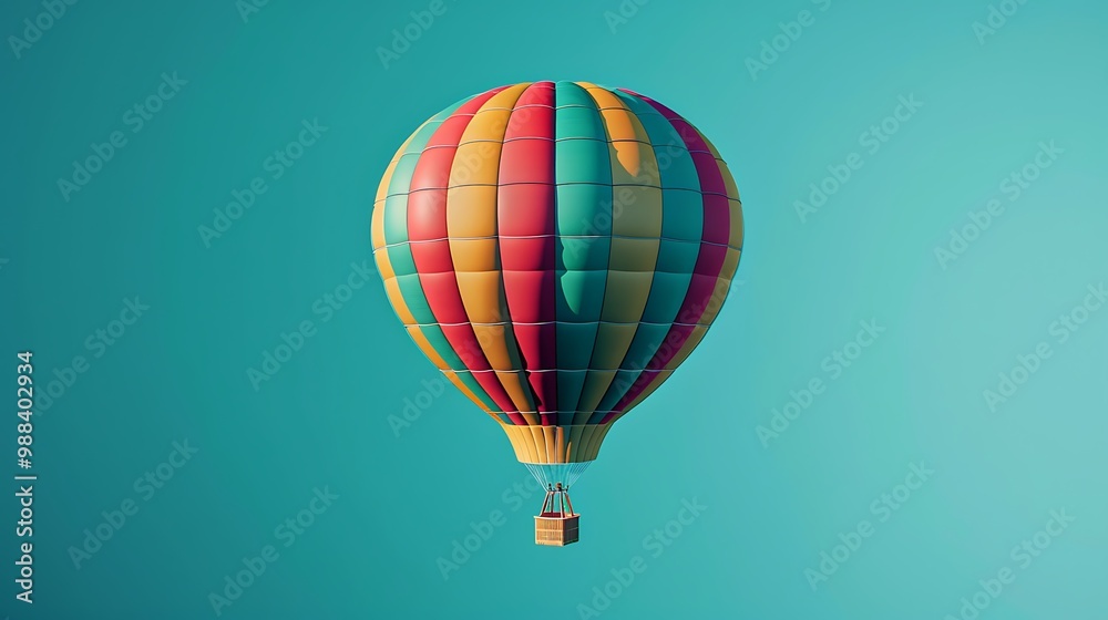 Fototapeta premium hot air ballon in flight isolated on blue background