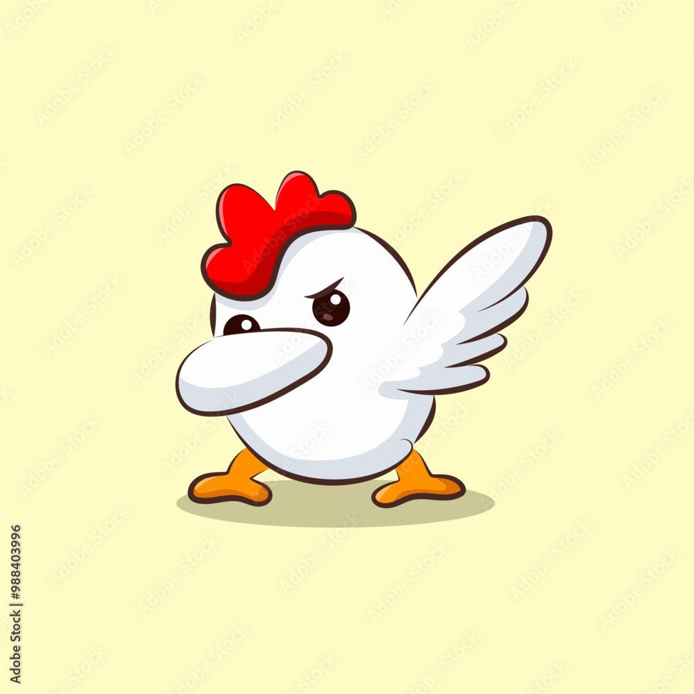 flat cute cartoon white chicken dabbing vector for elements, clipart and sticker flat cute cartoon white chicken dabbing vector for elements, clipart and sticker