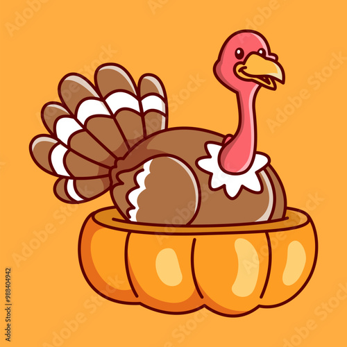 the brown chicken turkey is brooding Vector Illustration Icon. Flat Cartoon Style