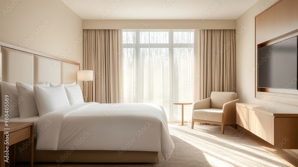 Elegant Hotel Room with Premium Amenities and Tranquil Ambiance Elegant Hotel Room with Premium Amenities and Tranquil Ambiance