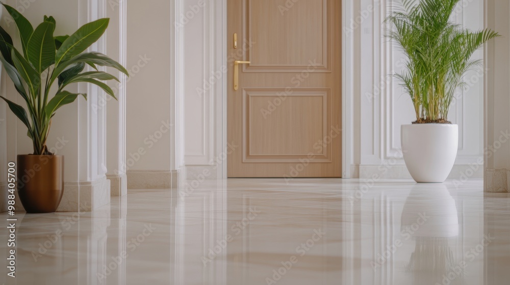 Fototapeta premium Elegant Lobby Interior with Lush Greenery and Pristine Flooring