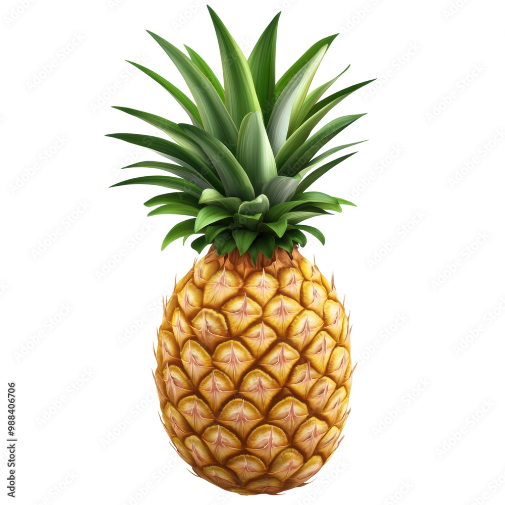 Fototapeta premium Realistic pineapple with vibrant yellow and green leaves. png, transparent background.