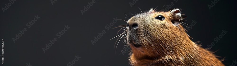 Panoramic close-up portrait of capybara heads isolated on black background Panoramic close-up portrait of capybara heads isolated on black background