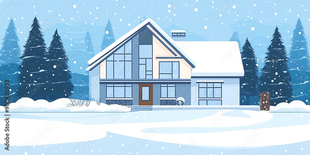 Fototapeta premium Snowy Winter House Illustration