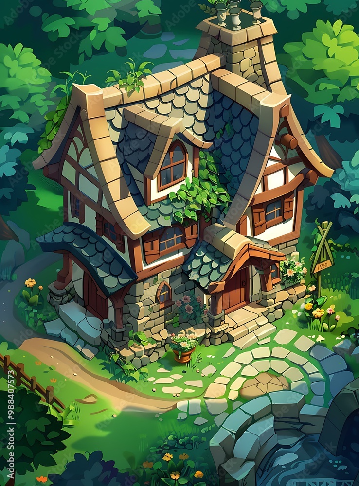 Fototapeta premium Stone Cottage in a Lush Forest